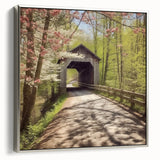 Landscape art painting of a covered bridge in muted black and gray tones on a framed canvas, ideal for office decor.