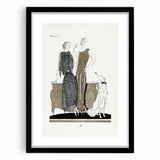 Elegant Art Deco Wall Art - Two Fashionable Women and Dog Illustration