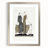 Elegant Art Deco Wall Art - Two Fashionable Women and Dog Illustration