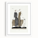 Elegant Art Deco Wall Art - Two Fashionable Women and Dog Illustration