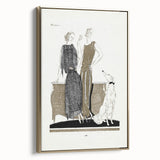 Elegant Art Deco Wall Art - Two Fashionable Women and Dog Illustration
