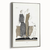 Elegant Art Deco Wall Art - Two Fashionable Women and Dog Illustration