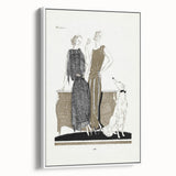 Elegant Art Deco Wall Art - Two Fashionable Women and Dog Illustration