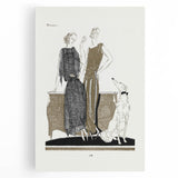 Elegant Art Deco Wall Art - Two Fashionable Women and Dog Illustration