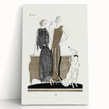 Elegant Art Deco Wall Art - Two Fashionable Women and Dog Illustration