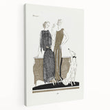 Elegant Art Deco Wall Art - Two Fashionable Women and Dog Illustration