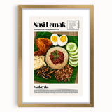Extra large abstract art print featuring textured food dishes in muted earth tones, framed with a gold mat.