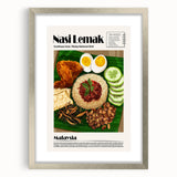 Textured art of abstract food dishes in muted earth tones, framed with a silver mat, suitable for bedroom art.