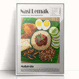 Framed acrylic print featuring various stylized food dishes in art deco style.