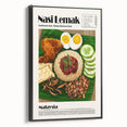 Black and white framed canvas featuring a vintage poster art of assorted food dishes, suitable for bedroom decor.