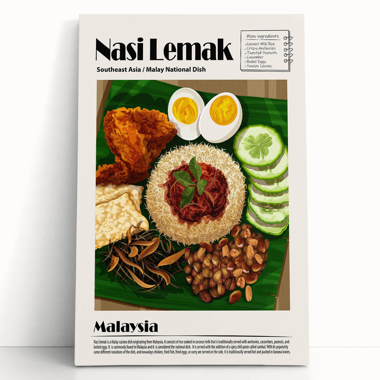 Black and white stretched canvas featuring a variety of food dishes, ideal for kitchen wall art.