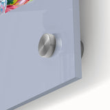 Large abstract wall art in mid-century modernist style, featuring vibrant, multicolored brush strokes on acrylic glass.