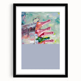 Extra large abstract art print featuring vibrant, textured colors on a black framed canvas, ideal for living room decor.