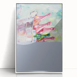 Mid-century modernist art deco poster featuring stylized food and drinks in vibrant colors on a white framed acrylic.