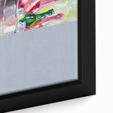 Extra large black wall art featuring a close-up of colorful, textured food and drinks on framed canvas.