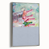 Landscape art painting on framed canvas featuring a vintage poster of colorful food and drinks, ideal for kitchen wall decor.