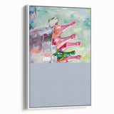 Vintage poster art of colorful food and drinks on an extra-large framed canvas, ideal for living room decor.