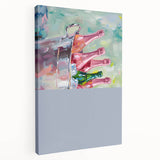 Large stretched canvas featuring a vibrant, colorful depiction of various fruits and beverages, ideal for kitchen wall art.