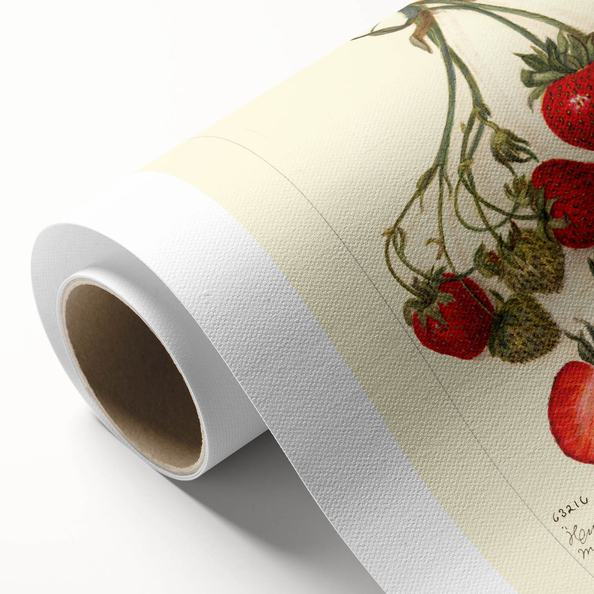 Art Deco style poster featuring a colorful array of fruits on rolled canvas.