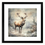 Seasonal Wall Art - Majestic Elk Winter Scene Christmas Framed Art