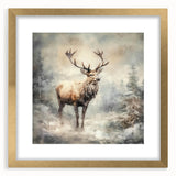 Seasonal Wall Art - Majestic Elk Winter Scene Christmas Framed Art