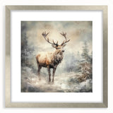 Seasonal Wall Art - Majestic Elk Winter Scene Christmas Framed Art
