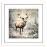 Seasonal Wall Art - Majestic Elk Winter Scene Christmas Framed Art