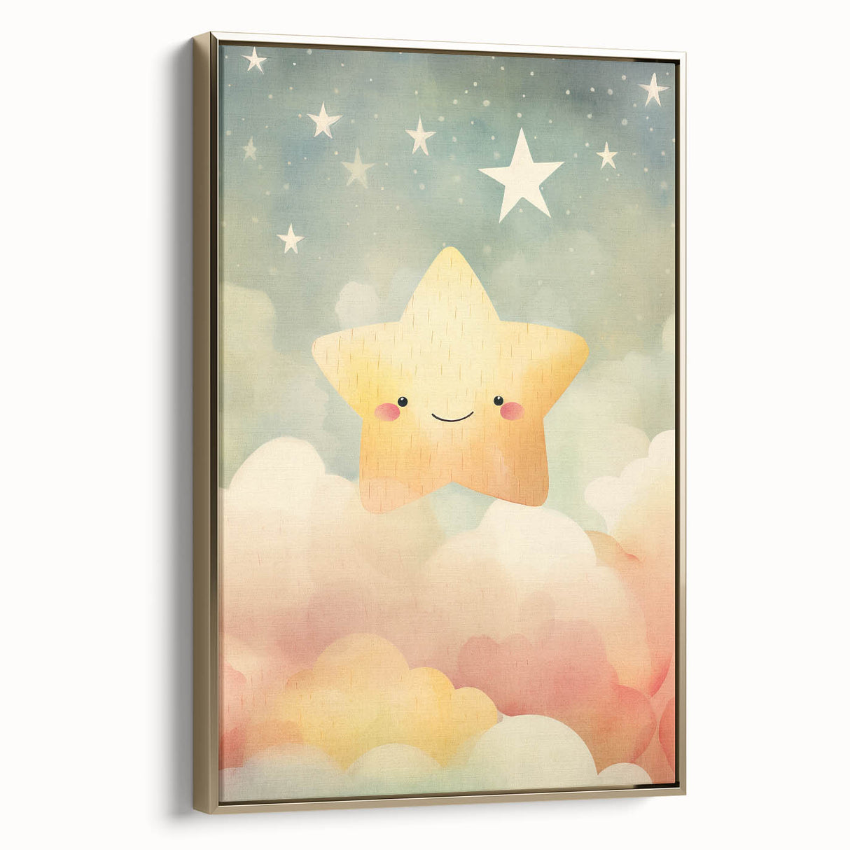 Stretched Canvas Art for Kids – Smiling Star Nursery Print