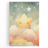 Stretched Canvas Art for Kids – Smiling Star Nursery Print