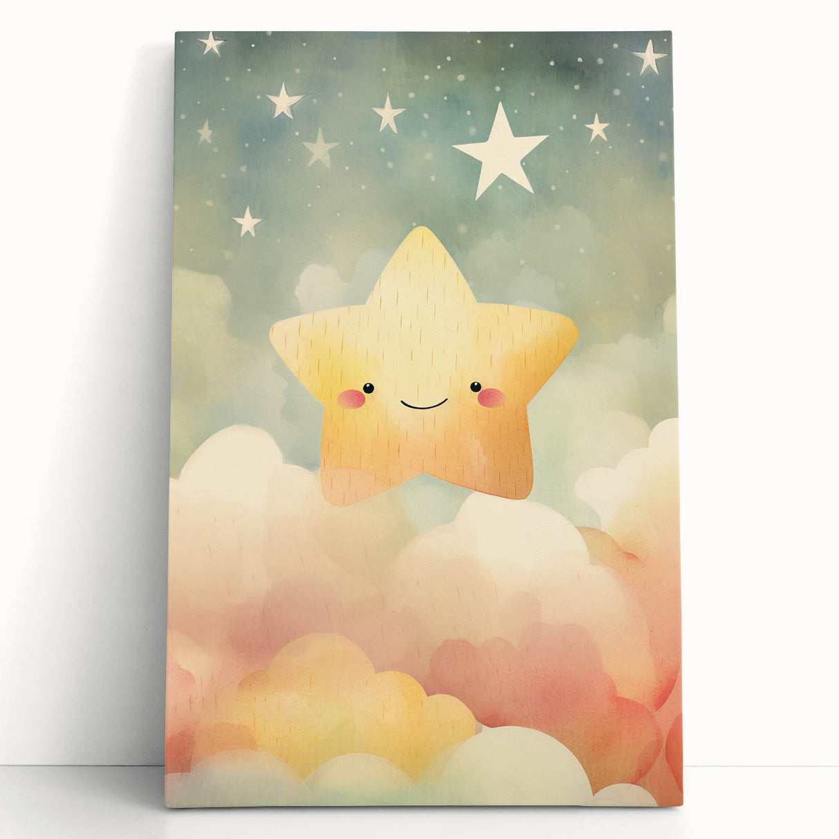 Stretched Canvas Art for Kids – Smiling Star Nursery Print