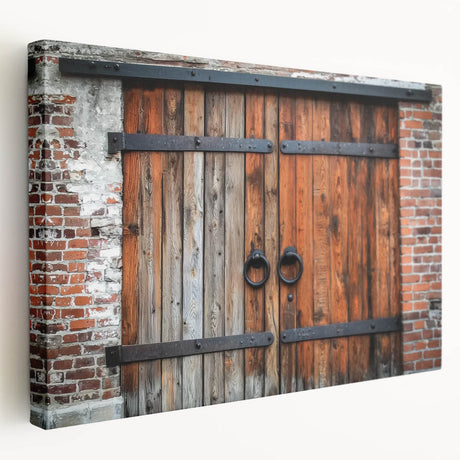 Stretched canvas artwork depicting a serene landscape view of a rustic barn surrounded by lush greenery, showcasing vibrant colors and intricate details for an inviting home decor accent.