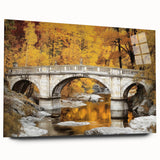 Acrylic glass landscape bridge design viewed from the side, showcasing vibrant colors and intricate details, perfect for modern home decor or art collectors.