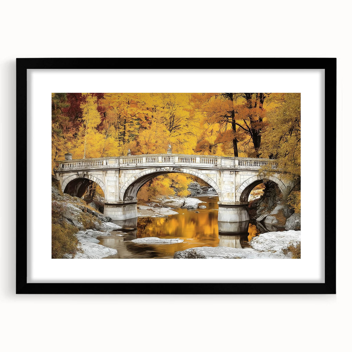 Landscape bridge frame in matte black, showcasing a modern design with clean lines, ideal for displaying artwork or photographs in contemporary home decor.