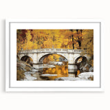 Landscape bridge frame in white with a mat, showcasing a modern design, perfect for enhancing home decor and displaying cherished photos or artwork.