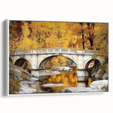 Framed canvas artwork showcasing a serene landscape bridge scene in soft colors, displayed from a side view against a white background, perfect for home decor.