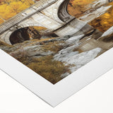 Rolled canvas print showcasing a stunning landscape bridge design, featuring vibrant colors and intricate details, ideal for home or office decor. Packaged securely in a durable cardboard tube for safe shipping.