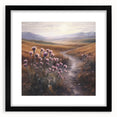 Black-framed landscape wall art showcasing a serene countryside scene, complete with a white mat for an elegant presentation. Perfect for home decor enhancement.