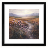 Black-framed landscape wall art showcasing a serene countryside scene, complete with a white mat for an elegant presentation. Perfect for home decor enhancement.