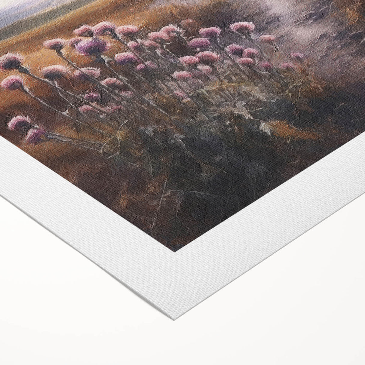 Scenic rolled canvas wall art depicting a tranquil countryside landscape with rolling hills, lush greenery, and a soft blue sky, ideal for home decor.