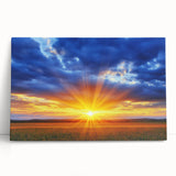 Vibrant stretched canvas artwork depicting serene landscapes with lush green fields and a clear blue sky, perfect for enhancing home décor.