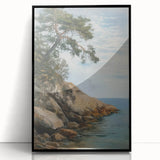 Framed acrylic artwork showcasing a vibrant landscape with rich colors and intricate details, featuring a sleek black frame that enhances the visual appeal. Perfect for modern home decor, this piece adds a touch of elegance to any room.