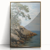 Framed acrylic landscape artwork showcasing vibrant gold accents, elegantly displayed from the front view, perfect for enhancing modern home decor.