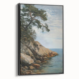 Framed canvas art showcasing a stunning landscape design with vibrant colors, displayed from a black side view, perfect for home décor or office enhancement.