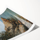 Vibrant rolled print showcasing a detailed landscape scene with lush greenery and mountains, elegantly packaged in a protective cardboard tube for art lovers.