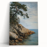 Stretched canvas artwork depicting a serene landscape scene with vibrant colors, showcasing rolling hills and a tranquil sky, perfect for home decor accent.