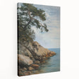 Stretched canvas artwork depicting a serene landscape scene with vibrant colors, displayed in a side view, ideal for home decor or art enthusiasts looking to enhance their space.