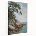 Stretched canvas artwork depicting a serene landscape scene with vibrant colors, displayed in a side view, ideal for home decor or art enthusiasts looking to enhance their space.