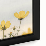 Close-up of a textured, extra large framed canvas featuring colorful floral motifs on a black background.