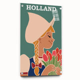 Vintage Holland Travel Poster – Dutch Girl with Tulips Art