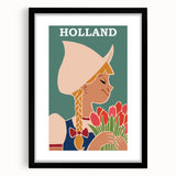 Vintage Holland Travel Poster – Dutch Girl with Tulips Art